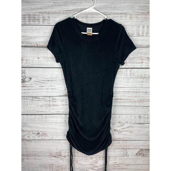 Victoria’s Secret PINK Black Terry Cloth Mini Dress Medium Cinching Beach Swim - Picture 1 of 8